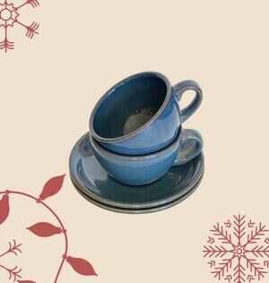 4 PCS Le Tauci Cups & Saucers- Blue